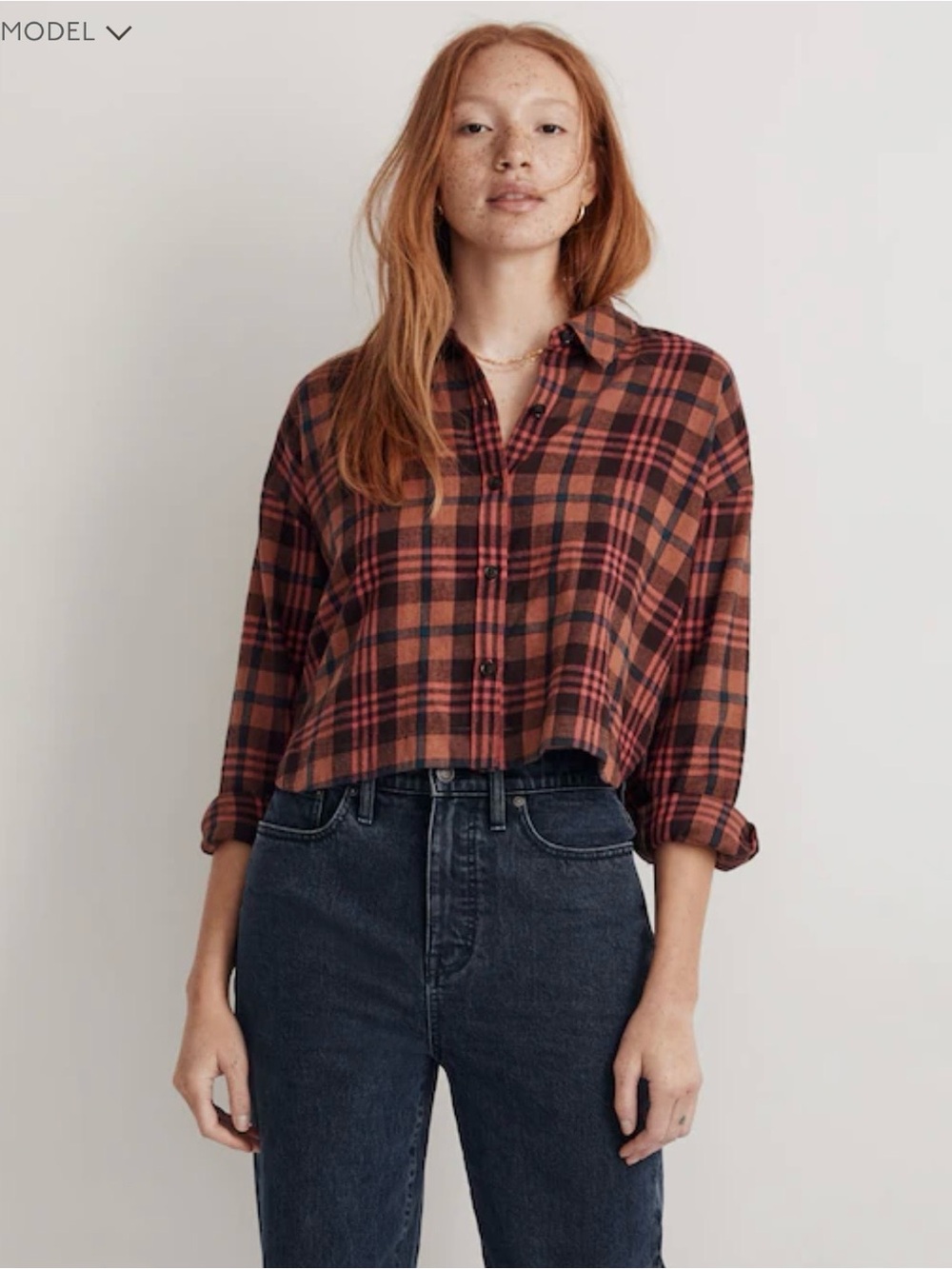Madewell NWT Flannel Long-Sleeve Crop Shirt in Plaid